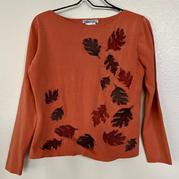WinterSilks Embroidered Fall Leaves Sweater - Picture 1 of 6